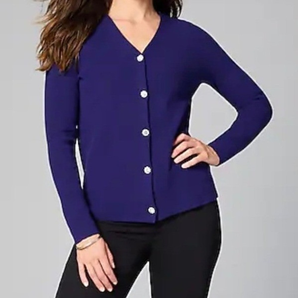 J Jill Bejeweled Textured Cardigan Sweater Majestic Violet Sz‎ 2X
